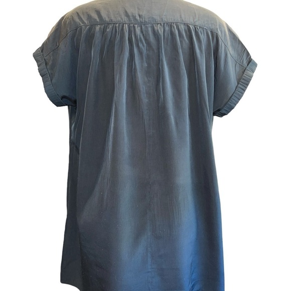 Earth Women's Top Size L Blue V=Neck Cap Sleeves Pullover Front Buttons - Picture 5 of 7
